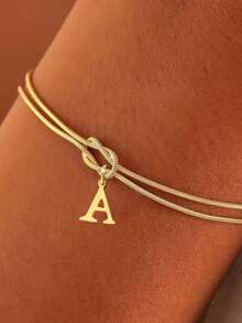 1pc Minimalist Niche Gold Knotted Double Layer A-Z Letter Pendant Bracelet For Women, Suitable For Delicate Daily Wear And Gift Giving - Multicolor - View 1