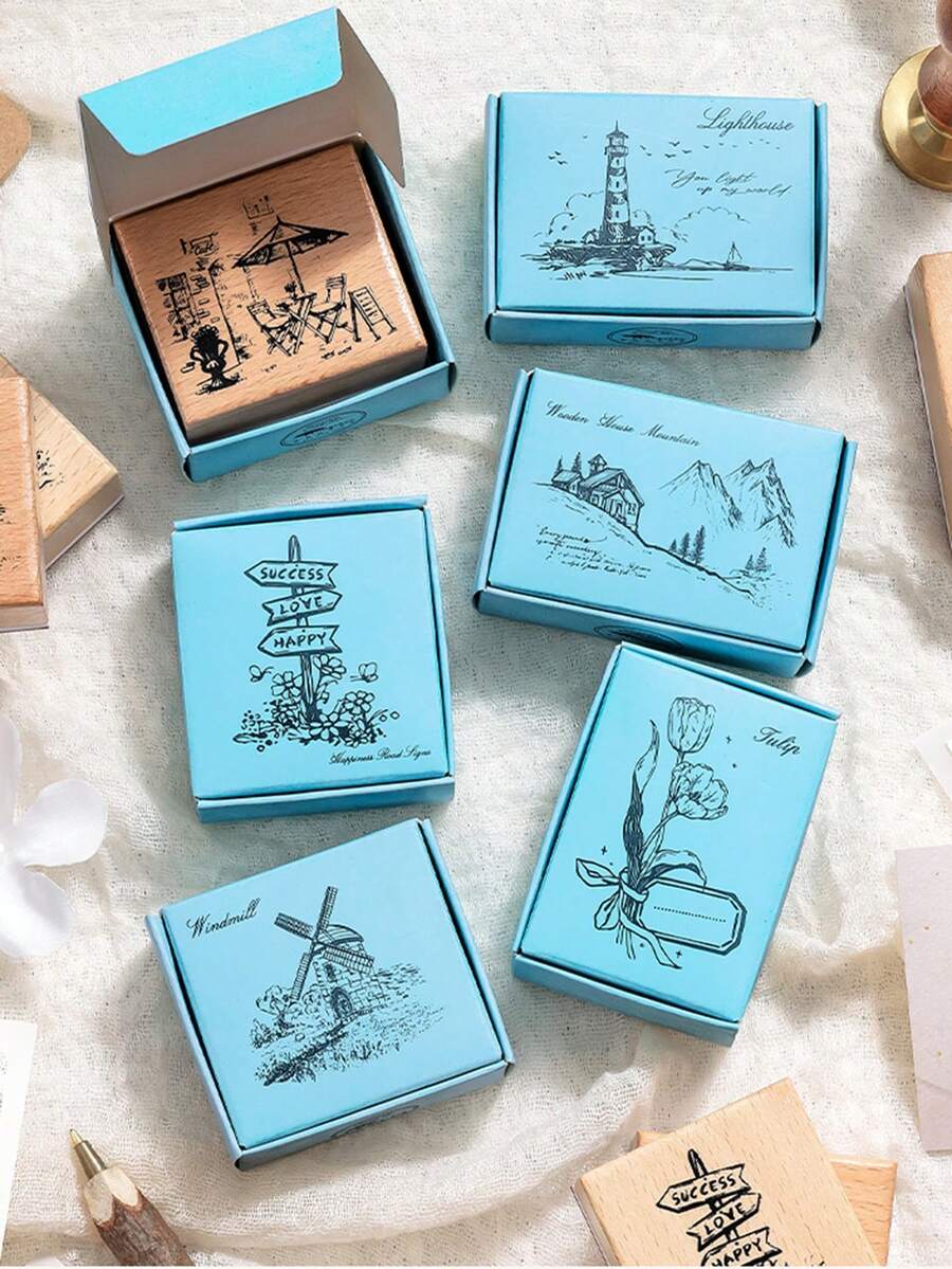 1 Buah Stempel Kayu Bermotif Vintage, Dengan Desain Bunga, Rumah, dan Rambu Jalan, Untuk Buku Panduan DIY, Dekorasi Scrapbooking, Atau Sebagai Hadiah untuk Teman - Sepotong Tunggal - View 1