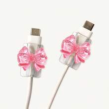 Transparent Bow Universal Lightning (5-14) Type-C Cable Protector - Durable, Break-Resistant, Fashionable Phone Accessory Design - Plastic Cable Protector With Cute Bow Decoration, Charging Cable Protector - Multicolor - View 4