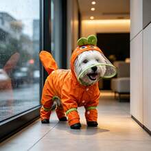 1 buah Jas Hujan Hewan Peliharaan Dinosaurus Stereo 3D, Jaket Hujan Anjing Tahan Air dengan Ekor dan Penutup Penuh untuk Empat Kaki, Pakaian Hewan Peliharaan Tahan Hujan untuk Teddy, Golden Retriever, Anjing Kecil, Sedang, dan Besar, untuk Jalan-jalan di Luar Ruangan Saat Hujan & Properti Foto - Coral Orange - View 4