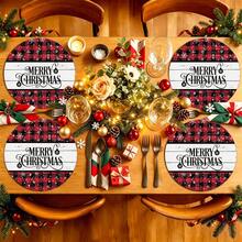 2pcs/4pcs/6pcs/8pcs Christmas Pattern Happy Holiday Kitchen Dining Table Placemats Round Table Mats Round Tablecloth Holiday Tabletop Decoration 13.7in X 13.7in Seasonal Home Decor Round Design Holiday Decoration Thickened Linen Material - Multicolor - View 5