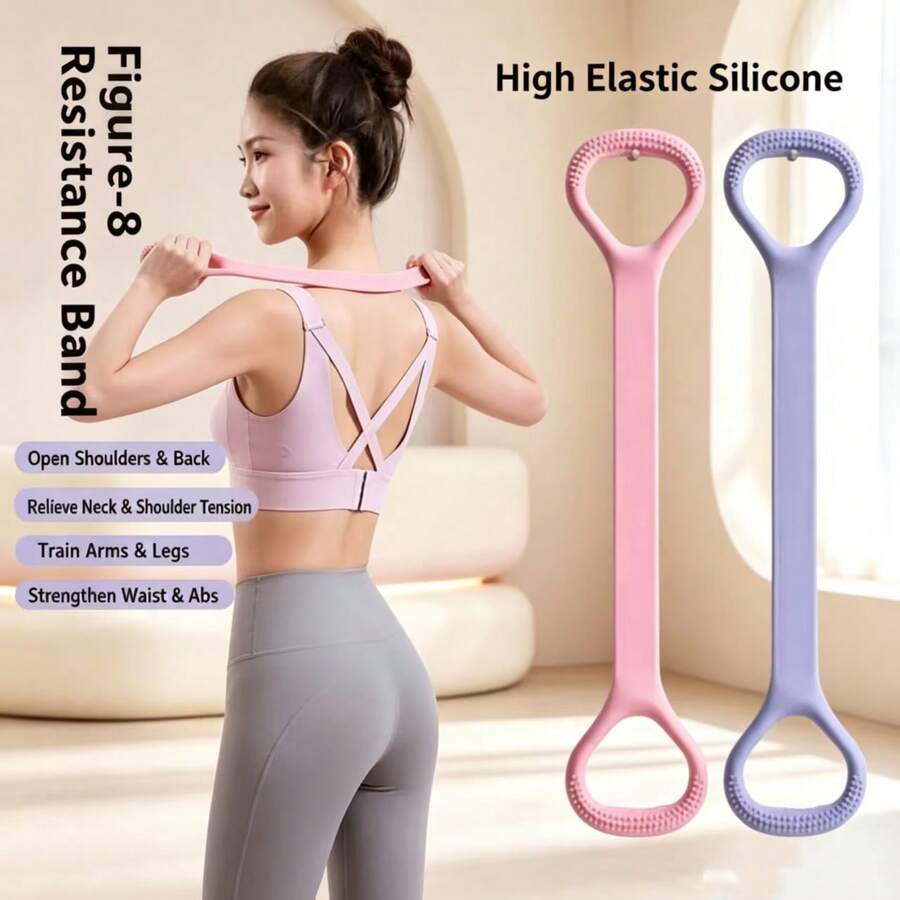 8-Shaped Resistance Band With Non-Slip Handles, Multi-Functional Yoga Stretcher, Portable Home Fitness Pull Rope For Shoulder Back Arm Waist Leg Workout, Random Color Shipment