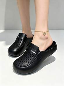 Closed Toe Clogs, Clogs, Closed Toe Slippers, Black Slippers, Black Clogs, Thick Sole Hollow Out Clogs, Women's Clogs, Women's Sandals - Black - View 3