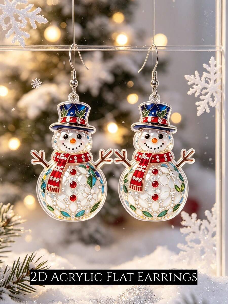 2D Cute Christmas Deer Earrings, Cartoon Style Design, Suitable For Christmas And Thanksgiving Gifts, Perfect For Christmas And Daily Wear, Ideal Gift Choice - Christmas Snowman - View 1