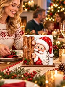 1/2pcs Peek-A-Boo Santa Claus Wooden Napkin Holder And Tissue Box - Hidden Santa With Snowflake And Holly Berry Desktop Decor, Detachable Tabletop Storage Box, Suitable For Home Kitchen, Christmas Party Decoration, Desktop Tissue Holder - Multicolor - View 4