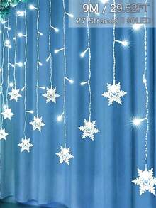5.5M/9M Solar Ice Column Snowflake String Light, 97LED/160LED, 8 Flashing Modes, Outdoor Waterproof Fairy Light, Solar Curtain Light, Suitable For Gardens,Eaves,Weddings,Camping,Autumn,Home,Parties,Windows,Pavilions,Walls,Christmas,Holiday Decoration - Solar Powered Ice Column Snowflake Lamp - View 14