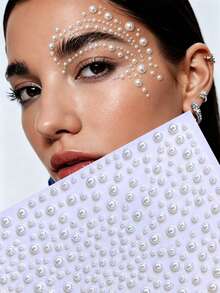 1/4/7 Sheets Pearl Face Jewels Sticker, Rave Accessories Y2K Festival Gift DIY Music Festival Party Makeup Masquerade, Applicable To Hair, Eyes, Face, Body Decorations,Concert Look,Face Gems - White - View 1