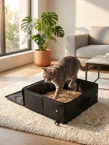Portable Cat Travel Litter Box With Lid, Handle, Standard Foldable Litter Tray, Suitable For Cats, Lightweight Cat Litter Box, Essential For Travel Cats And Kittens - one-size - View 4