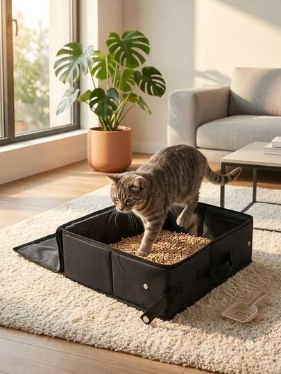 Portable Cat Travel Litter Box With Lid, Handle, Standard Foldable Litter Tray, Suitable For Cats, Lightweight Cat Litter Box, Essential For Travel Cats And Kittens