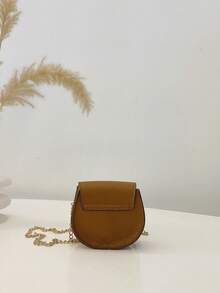 Vintage Litchi Texture Mini Saddle Bag, Heart Metal Lock Chain Crossbody Bag, Versatile Coin Purse For Girls - A - View 6