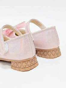 1 Pair Girls' Gentle Nude Pink Princess Shoes, Hook And Loop Mesh Rhinestone Bow Mary Jane Shoes, Versatile For Birthday, Party, Performance - Pink - View 8
