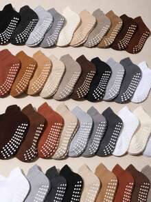 20 Pairs Random Baby Solid Color Mid-Calf Socks, Anti-Slip Design Short Socks, Soft And Breathable, Suitable For Toddlers, Multi-Color Neutral Tones, Suitable For Daily Wear - Multicolor - View 3