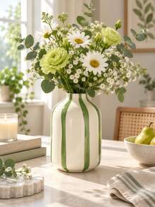 1pc Classic Striped Round Vase, Practical Floral Arrangement Vase, Desktop Decor, Suitable For Indoor Display, Applicable For Christmas Winter Holiday Home Party Decoration - Small Round Bottle - View 3