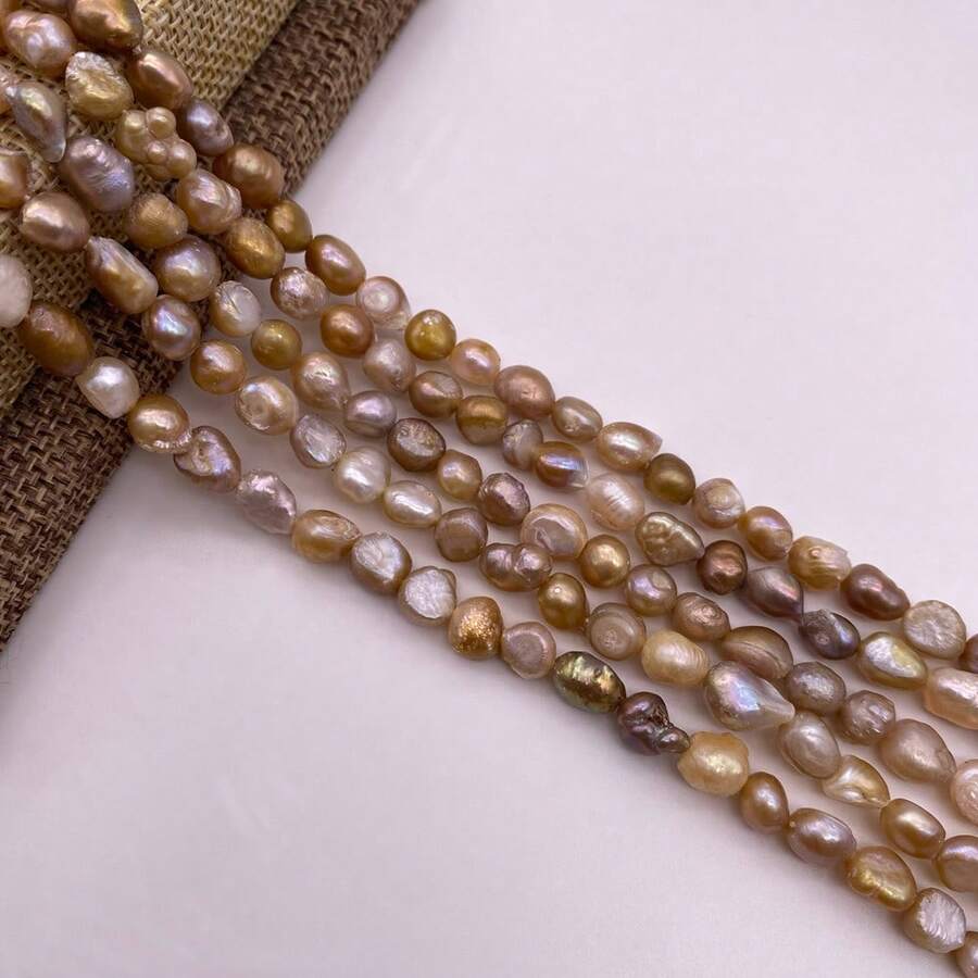 5-6mm 金黃色水滴米粒形小巴洛克淡水珍珠 DIY 配件 1 串 長度 34cm/13.39inch,孔徑 0.8mm - 金黃色 - 查看 1
