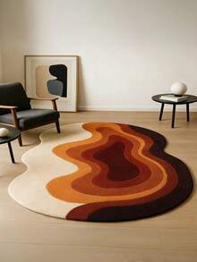 High-Quality Velvet Dot Plastic Bottom 1pc Modern Uniquely Shaped European-Style Abstract Wave Pattern Living Room Carpet Creative Caramel Brown Gradient Bedside Rug For - Multicolor - View 1