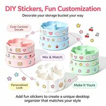 DOWMOO 360° Rotatable Pen Holder, DIY Sticker Decor Desktop Pencil Organizer For Student Stationery Storage - Round - View 6