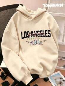 TOMARMON Tween Girl West Coast Letter Cartoon Print Sweatshirt, Loose Fit Casual - Apricot - View 6