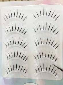 5 Pairs Women's Idol Style False Eyelashes, A-Type Little Devil Manga Eyes, Natural Japanese Style, Full Strip, Suitable For Cosplay Makeup And No-Makeup Look Look, Realistic Transparent Band Upper Lashes - View 7