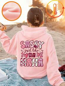 Tween Girl Fun Print Pullover Sweatshirt, Warm And Comfortable Thermal Lined Pullover Sweatshirt For Autumn/Winter - Pink - View 1