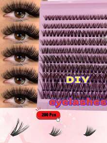 4-In-1 False Eyelash Set, Includes Tweezers And Eyelash Brush, Suitable For Beginners DIY Multiple Eye Makeup, Segmented Eyelash Clusters, Large Capacity, Applicable For Daily/Cartoon/Cosplay/Cat Eye/Fox Eye Makeup - D+ - View 10