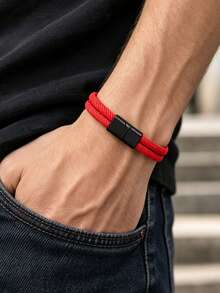 1pc Men's Double Layer Braided Bracelet, Unisex, Couple Bracelet, Multi-Color Casual Daily Fashion Accessory - Woven Bracelet - View 1