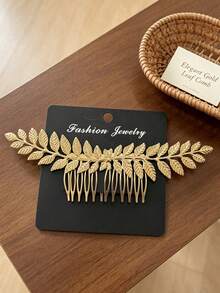 1pc Vintage Gold Metal Leaf Hair Comb, Luxury Side Comb, Back Of Head Updo Hair Accessory For Wedding And Party - Multicolor - View 5