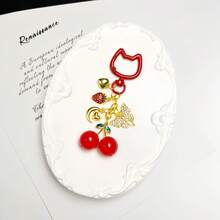 Light Luxury Red Cherry Series Keychain, Small Strawberry, Gold Butterfly Bag Charm, Car Decoration, Gift Inspiration For Teachers, Friends, Sisters - Red - View 6