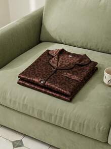 Cirelle Brown Leopard Print Jacquard Women's Long Sleeve Long Pants Pajama Set - Brown - View 3