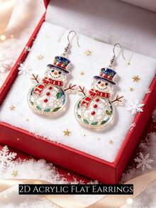 2D Cute Christmas Deer Earrings, Cartoon Style Design, Suitable For Christmas And Thanksgiving Gifts, Perfect For Christmas And Daily Wear, Ideal Gift Choice - Christmas Snowman - View 1
