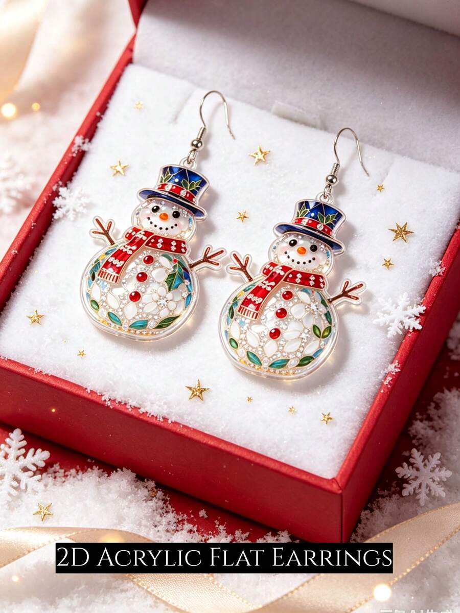 2D Cute Christmas Deer Earrings, Cartoon Style Design, Suitable For Christmas And Thanksgiving Gifts, Perfect For Christmas And Daily Wear, Ideal Gift Choice - Christmas Snowman - View 1