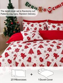 2/3pcs Gingerbread Man Print Duvet Cover Set, 1 Duvet Cover + 1/2 Pillowcases (Insert Not Included), Soft & Breathable, Fashionable Christmas Decor Bedding, Essential For Bedroom And Dorm - Multicolor - View 2