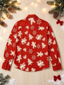 Men's Holiday Christmas Gingerbread Man All-Over Print Stand Collar Long Sleeve Shirt - Multicolor - View 6