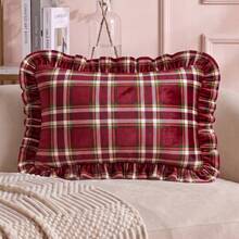 1pc/2pcs Christmas Plaid Ruffle Throw Pillow Covers 18x18 Inch Scottish Tartan Cushion Case For Farmhouse Home Holiday Decor(Big Red) - Red - View 6