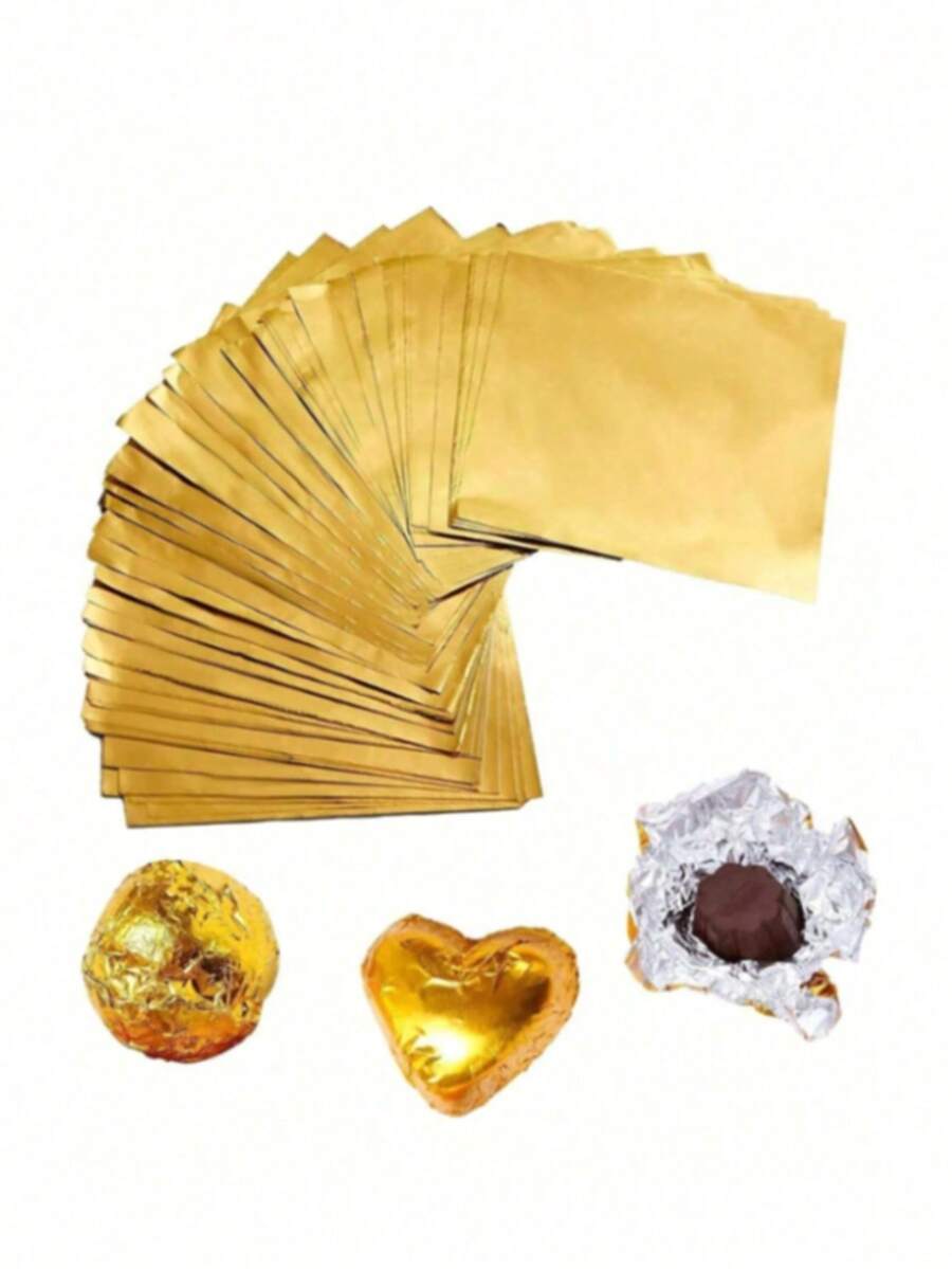 1 Pack Gold , Suitable For Chocolate, Candy And Desserts - Uncoated Metal Edge, Elegant Gift Wrapping Paper, Suitable For Candy Snacks, Dessert Display | Metallic Gloss Design | Material