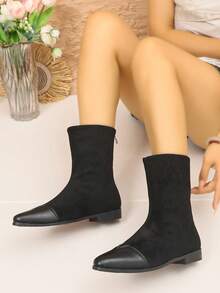Women's Ankle Boots Flat Square Toe Dress Boots, Back Zipper, Closed Toe, Autumn/Winter, Western, Party, Comfortable, Ankle Boots - Black - View 2