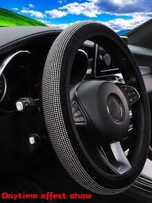 MEIKAXIU Rhinestone Blingbling Short Plush Steering Wheel Cover Without Inner Ring, Suitable For 38cm(15in) Car Decoration, For Women - Rhinestone-studded, No Inner Ring - View 6
