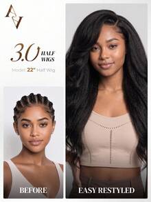 ARABELLA Kinky Body Wave 3合1半假髮 100%真髮抽繩式半假髮 彈性貼合 自然髮線 無縫融合 免膠半假髮 自然色 自然外觀 初學者友善 - SNatural - 查看 3