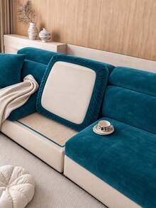 1pc Solid Color Silver Fox Fur Sofa Cover, High Elasticity Removable Washable All-Season Sofa Slipcover, Suitable For Patio, Garden, Poolside And Various Occasions, Single Piece Not Set Sofa Protector - Cadet Blue - View 6