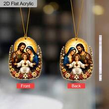 1pc 2D Flat Acrylic Holiday Hanging Ornament, Double-Sided Printed With Gold Hanging Rope, Exquisite Character And Floral Pattern Tag. Can Be Used As Christmas Decoration, Halloween Costume Accessory, Home Furniture Hanging Ornament, Teacher's Day Gift, Birthday Party Favor, Christmas Tree Decoration, Suitable For Thanksgiving, Wedding Home Decor, Holiday Decoration Hanging Ornament, Can Be Used As New Year, Holiday Gift, Atmosphere Decoration Tag, Suitable For Personal Use And Gifting. - Christmas Nativity Scene Jesus Ornament - View 3