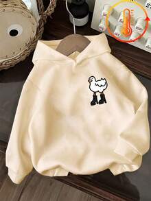 Tween Girl Fun Print Sweatshirt, Warm & Comfortable Thermal Lined Pullover Sweatshirt For Autumn/Winter - Apricot - View 4