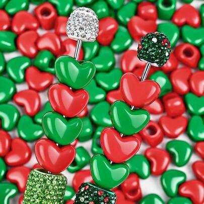 20/50PCS 11x16mm Heart Beads Classic Red Green Christmas Acrylic Beads For Jewelry Making Spacer Beads DIY Necklace Bracelet Accessories