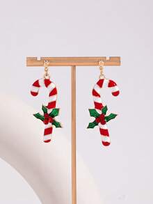 Christmas Candy Cane Earrings, Fashion Alloy Enamel Candy Cane Earrings, Christmas Gift Earrings - Style 3 - View 6