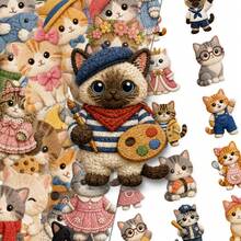 50Pcs Cute Cat Aesthetic Stickers, Fluffy Dress-Up Kitten Character Stickers, Easy To Apply And Remove, PET Waterproof Self-Adhesive Stickers For Journals, Planners, Laptops, Water Bottles, Suitcases And Bumpers School Supplies - Multicolor - View 3