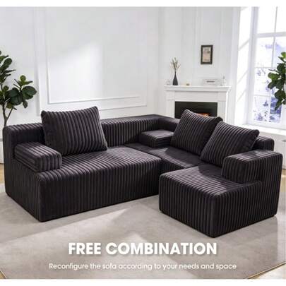 Boneless Couch Modular Sectional Sofa, L-Shaped Cloud Couch, Plush Deep Seat Lounge Sofa, No Assembly, Side Pockets, Cozy Living Room For Fall