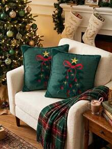 2Pcs Christmas Green Plush Pillow Covers,45*45cm Pillowcase With ...