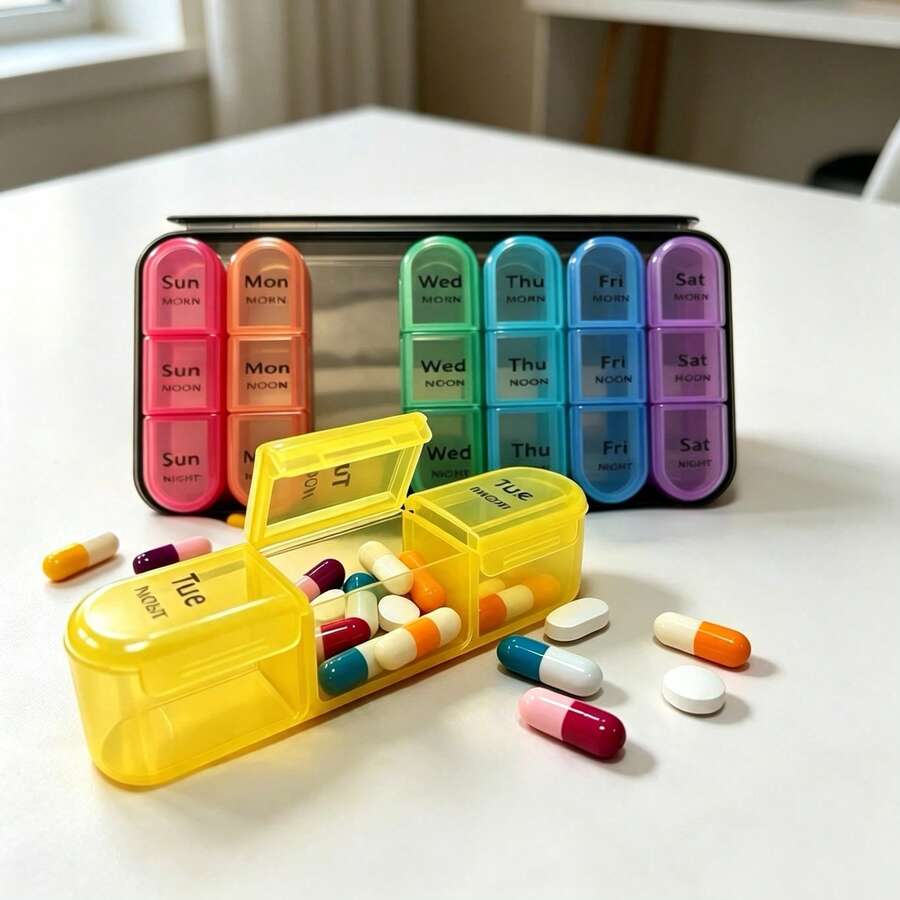 Portable Travel Pill Box, Large Capacity 21 Compartments Seven Days A Week, Portable Medicine Manager, Morning, Afternoon And Evening Vitamin Storage Box, Pill Organizer, Travel And Office Colorful Medicine Storage Box - one-size - View 1