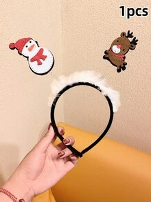 1件/2件/4件女孩聖誕春季卡通髮箍，毛絨邊緣雪人聖誕樹節日派對拍照道具髮飾 - 彩色 - 查看 12