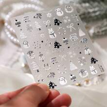 1pc Full Coverage 5D Embossed Metallic Nail Sticker, Christmas Snowman Rabbit Tree Wreath Bow Pattern, Glossy 3D Textured Nail Art Decor, Suitable For Christmas Party DIY Nail Art - Multicolor - View 11
