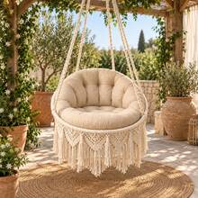 55 X 140 Cm Macrame Hanging Chair Cushion Set, 8 Cm Thick Polyester Seat And Backrest Pads For Swing Chairs - Apricot - View 2