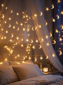 1pc 20/40LED,3/6m Star & Moon Battery Operated String Lights (Batteries Not Included), Fairy Tale Lights For Room Decor, Birthday Party, Wedding, Gift, All Seasons - Stars and Moon - View 6